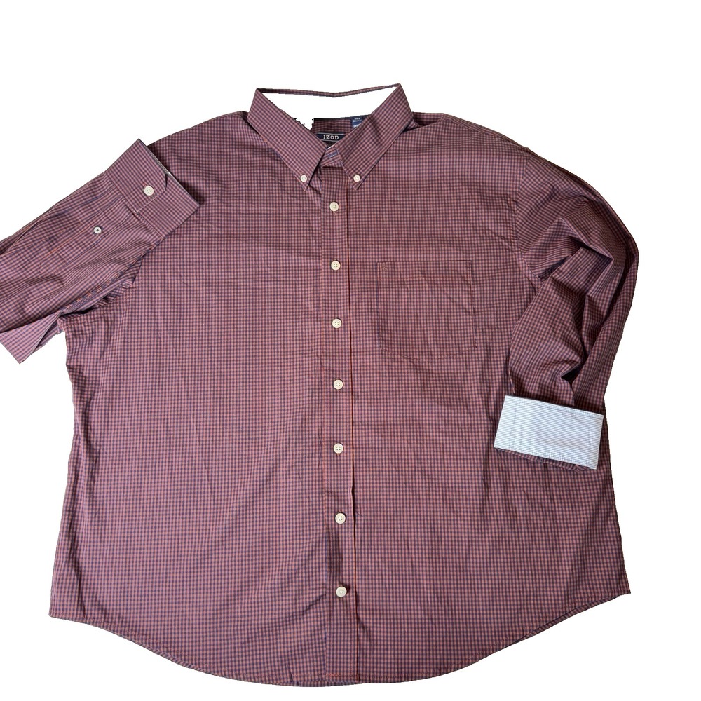 IZOD Mens 2X Big Tall Button Down Shirt Burnt Orange Navy Check Long Sleeve